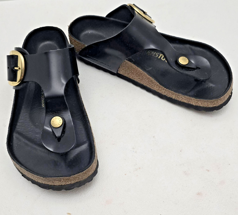 Birkenstock Gizeh Big Buckle High Shine Black Leather Patent Sz 36/US 5